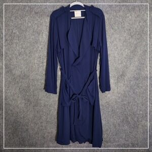 Line & Dot Coat S Trench‎ Crepe Longline Belt Pockets Blue Nautical Mod Wife